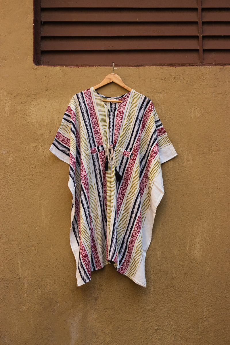 Block Printed Cotton Mul Kaftan Tunic/ Dress · Earthy Tones-7