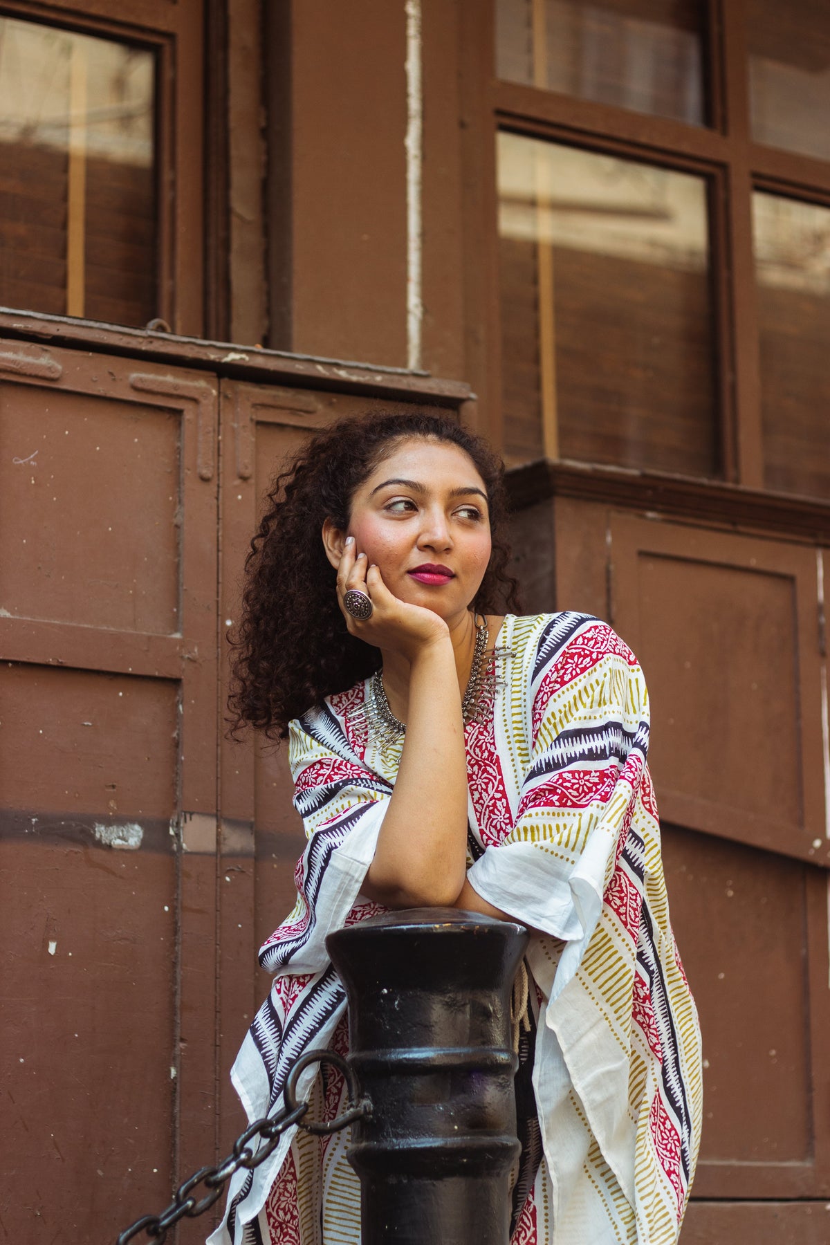 Block Printed Cotton Mul Kaftan Tunic/ Dress · Earthy Tones-4