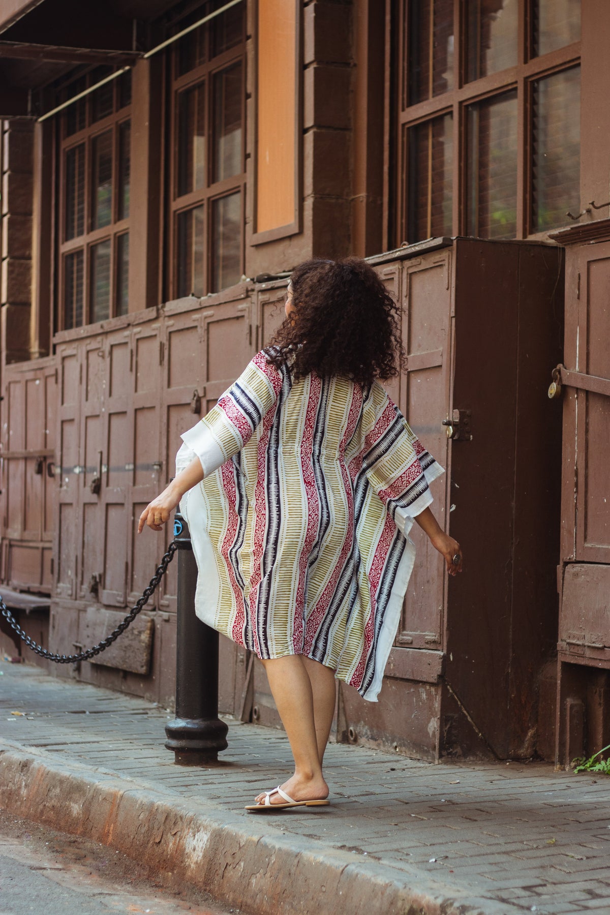 Block Printed Cotton Mul Kaftan Tunic/ Dress · Earthy Tones-5