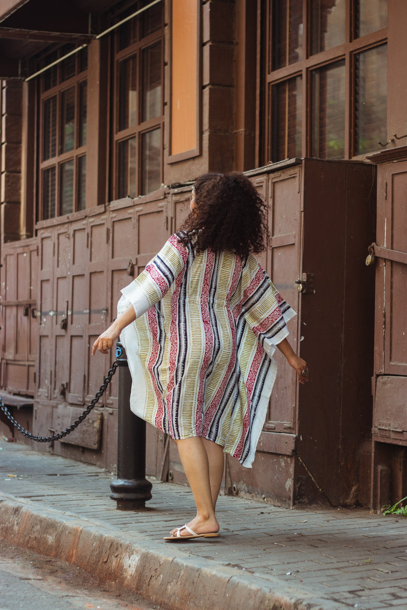 Block Printed Cotton Mul Kaftan Tunic/ Dress · Earthy Tones-5