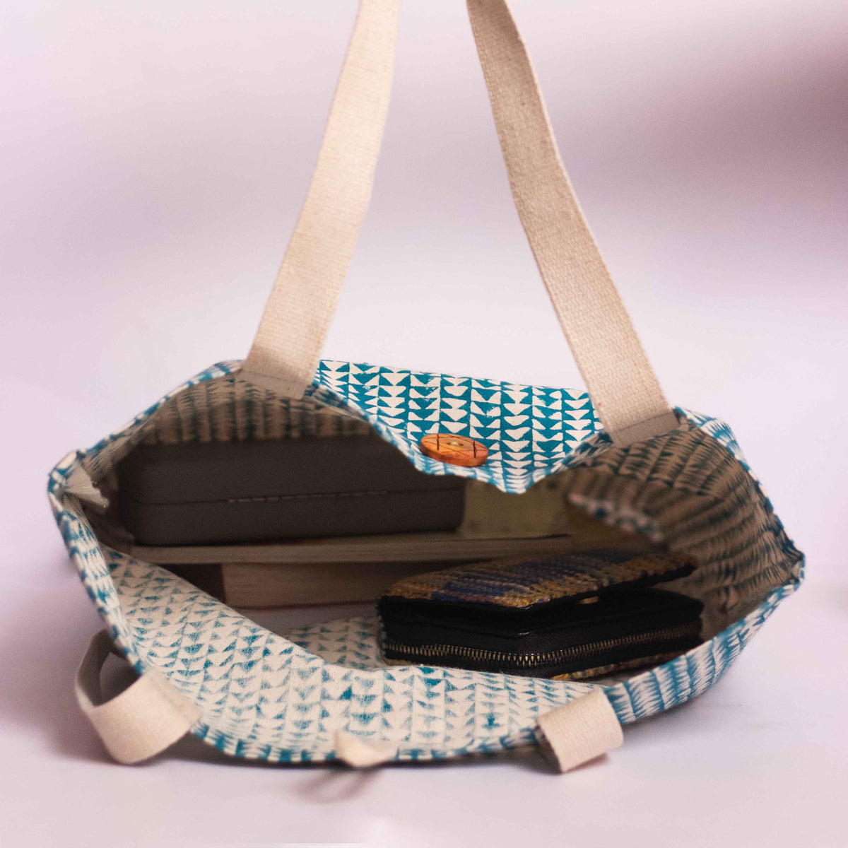 Cotton Shopping Tote Bag · Flowers With Stripes Red-3