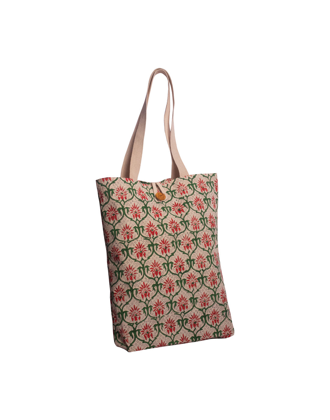 Cotton Shopping Tote Bag · Mughal Trellis Red and Green-5