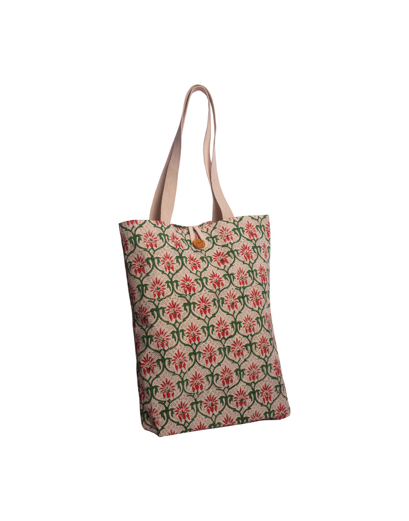 Cotton Shopping Tote Bag · Mughal Trellis Red and Green-5