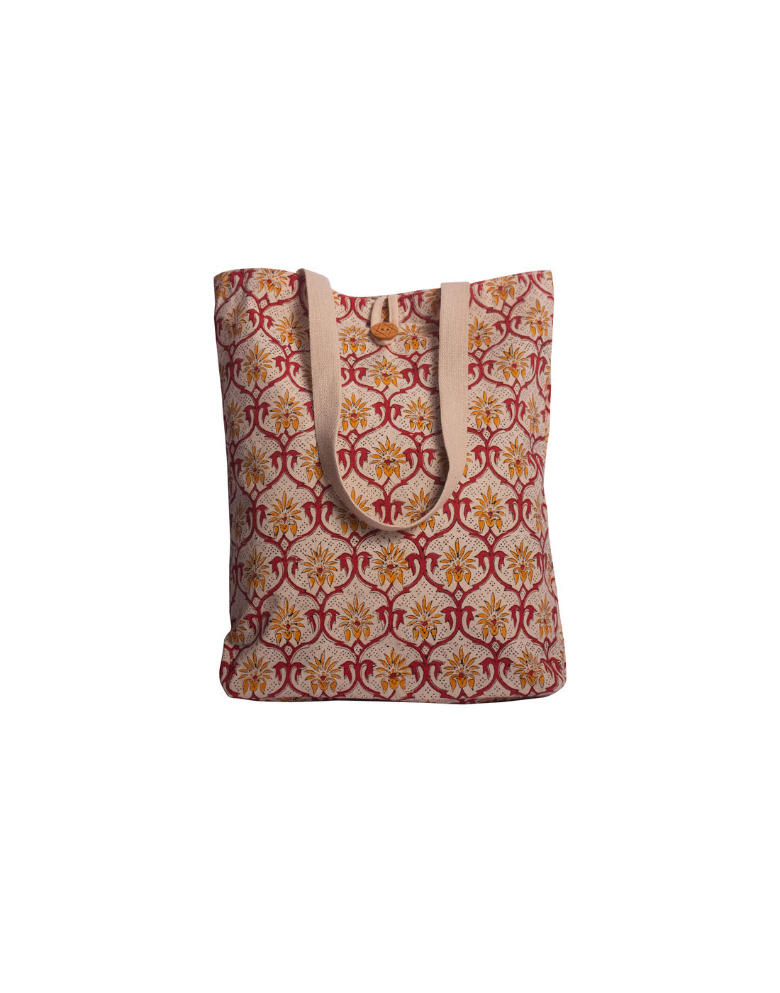 Cotton Shopping Tote Bag · Mughal Trellis Red and Orange-5