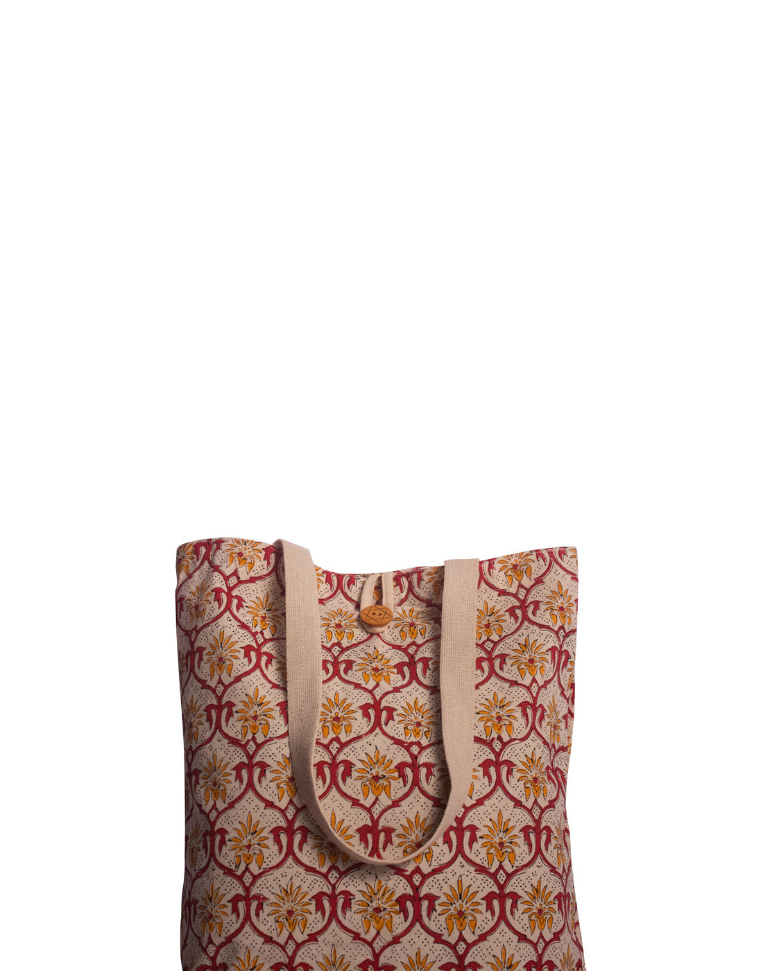 Cotton Shopping Tote Bag · Mughal Trellis Red and Orange-3