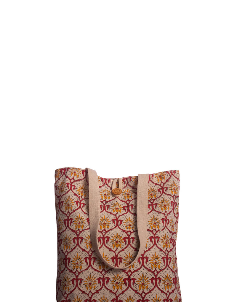 Cotton Shopping Tote Bag · Mughal Trellis Red and Orange-3