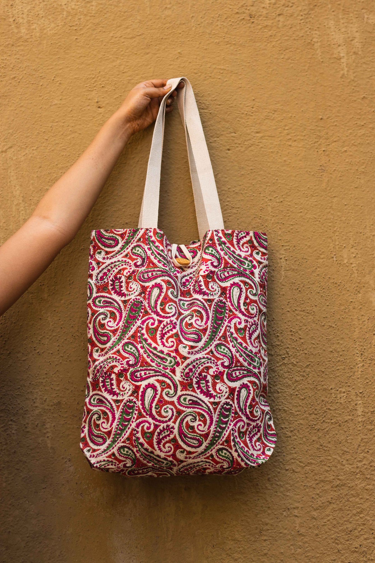 Cotton Shopping Tote Bag · Paisley Delight Pink-4