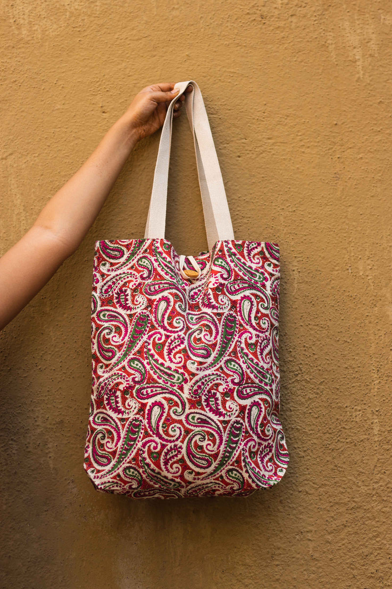 Cotton Shopping Tote Bag · Paisley Delight Pink-4
