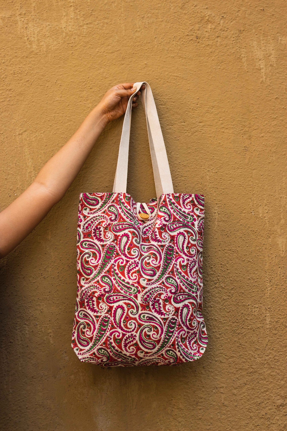 Cotton Shopping Tote Bag · Paisley Delight Pink-2