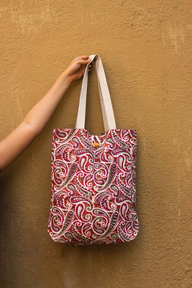 Cotton Shopping Tote Bag · Paisley Delight Pink-2