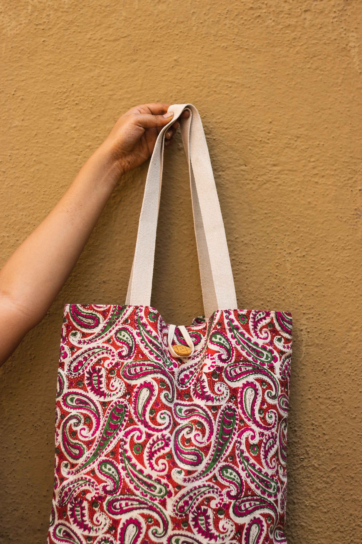 Cotton Shopping Tote Bag · Paisley Delight Pink-3