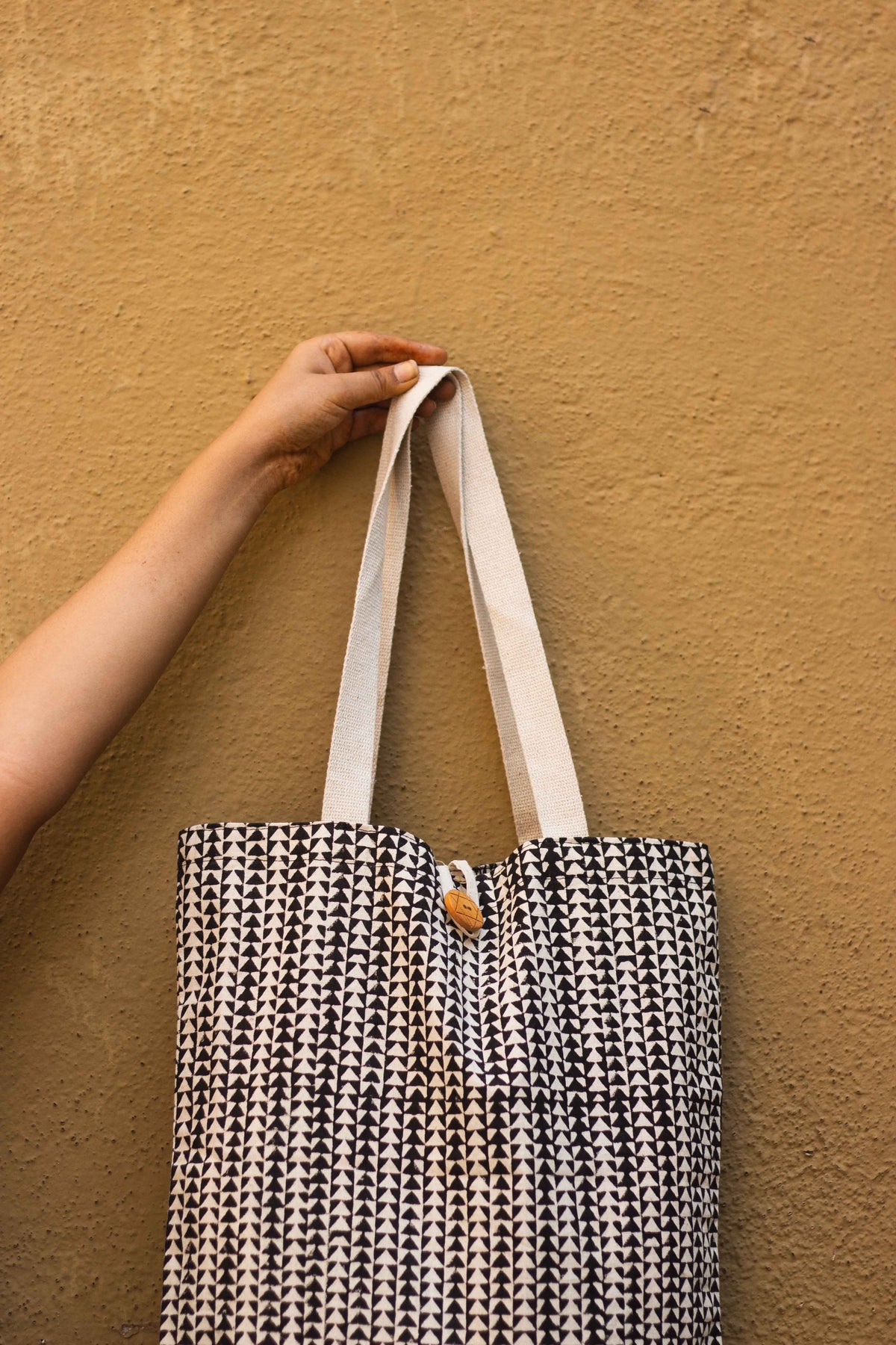 Cotton Shopping Tote Bag · Tiny Triangles Black-1