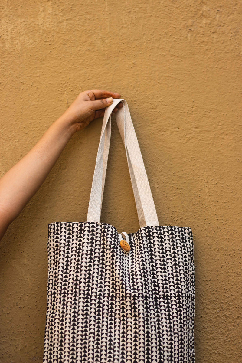 Cotton Shopping Tote Bag · Tiny Triangles Black-1