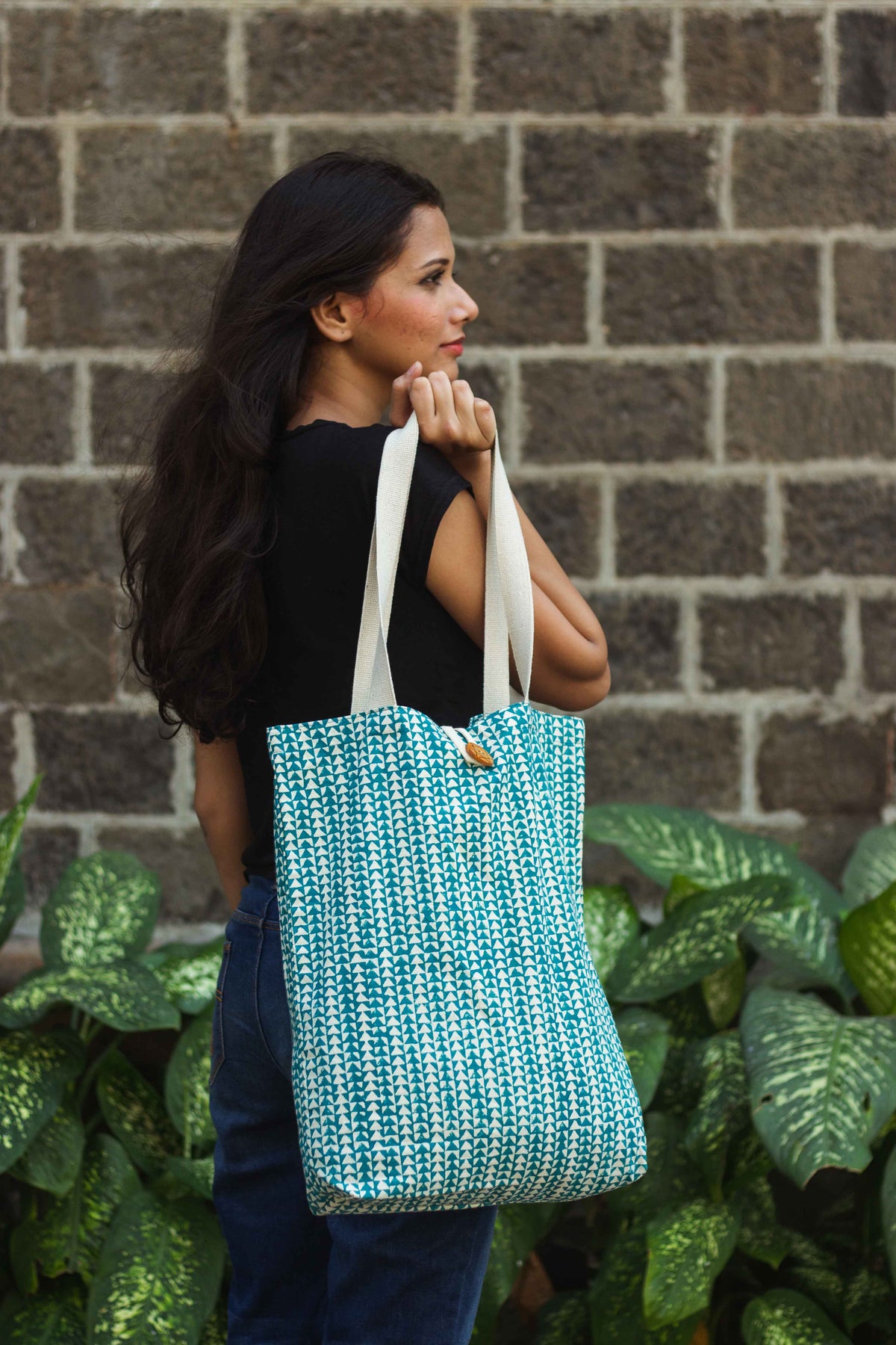 Cotton Shopping Tote Bag · Tiny Triangles Rama-2