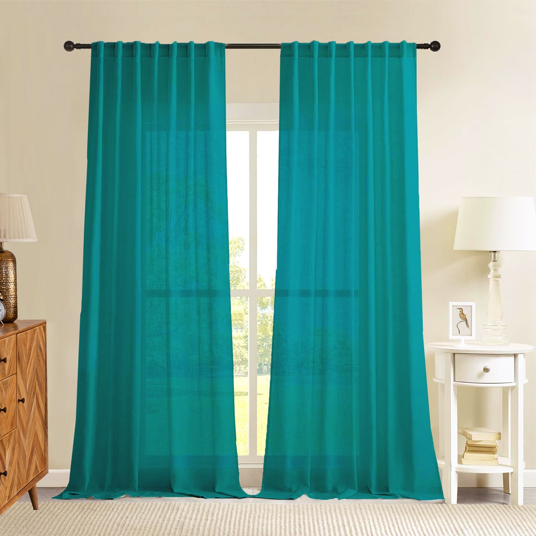 Fort Absolute - Back Tab Solid Sheer Curtain (Blue)-1