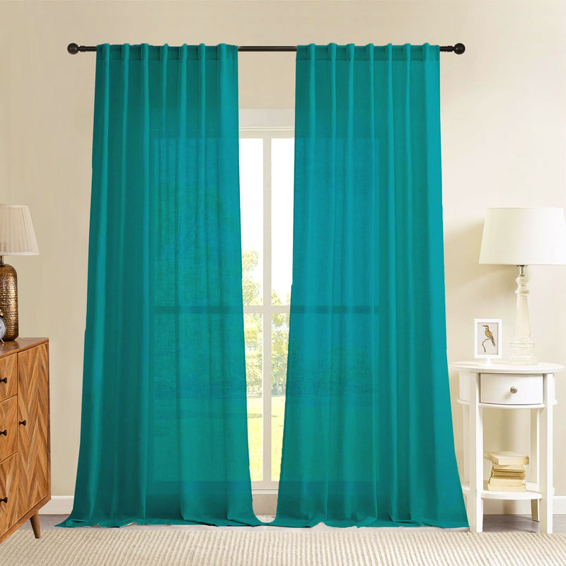 Fort Absolute - Back Tab Solid Sheer Curtain (Blue)-1