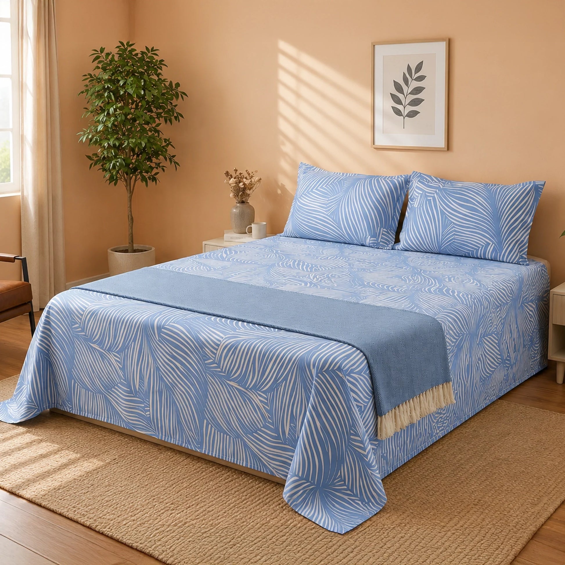 Premium Parcale Bedsheet & Chevron Throw Combo Set-1