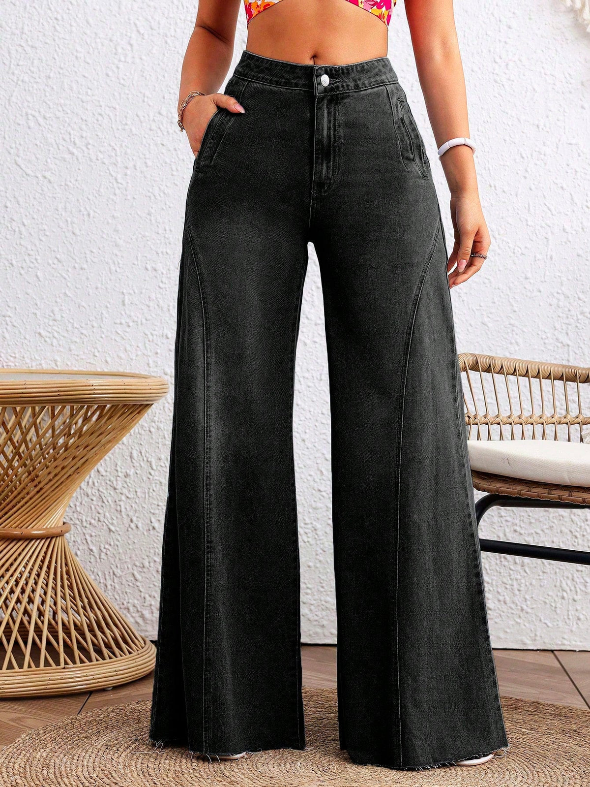 Detailed Stitch Super Wide Leg Jeans