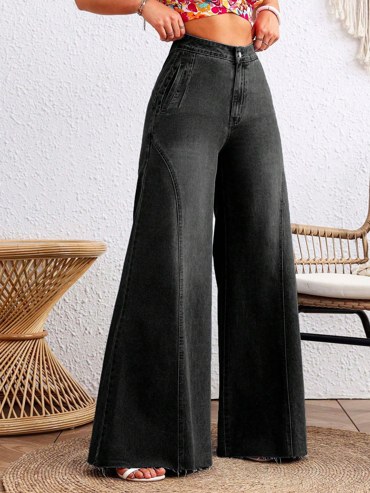 Detailed Stitch Super Wide Leg Jeans