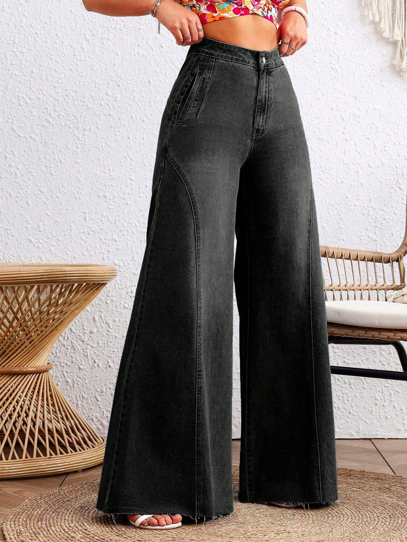 Detailed Stitch Super Wide Leg Jeans