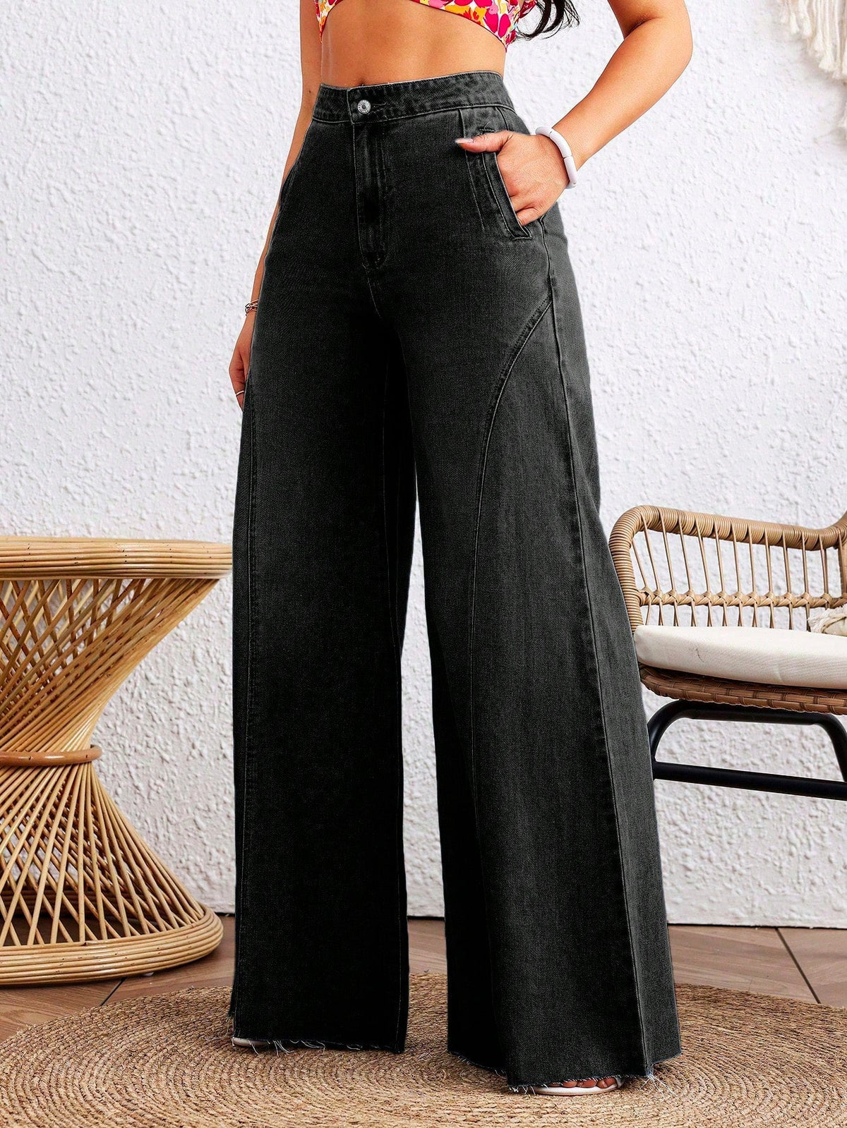 Detailed Stitch Super Wide Leg Jeans