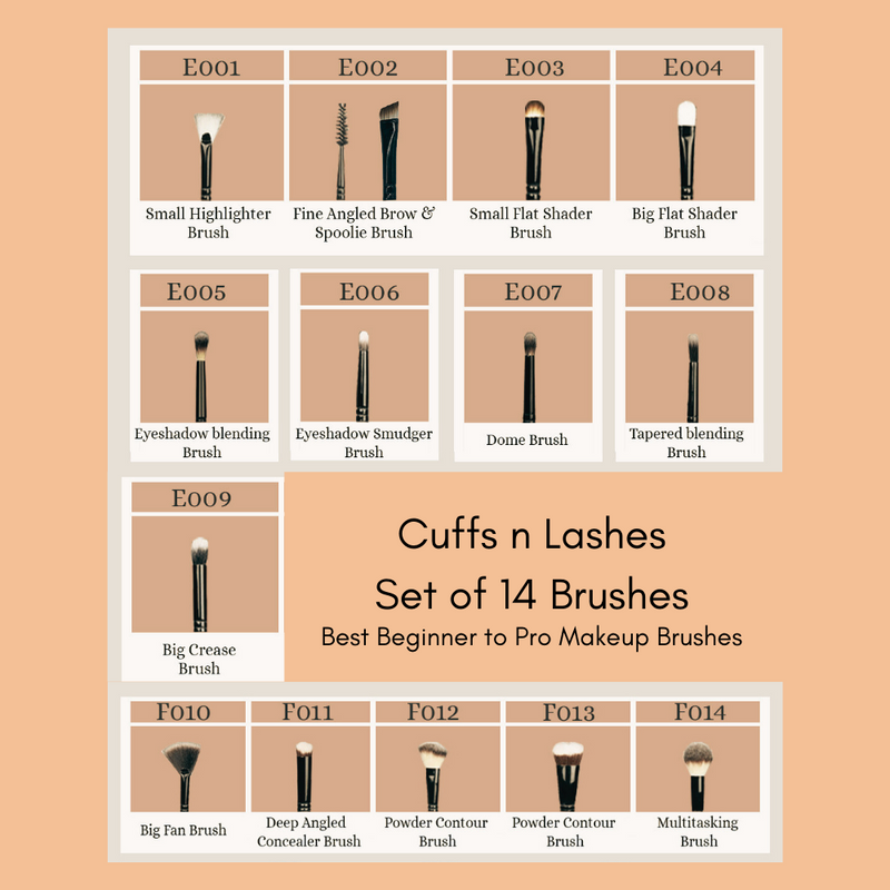 Cuffs N Lashes Makeup Brushes Set of 14