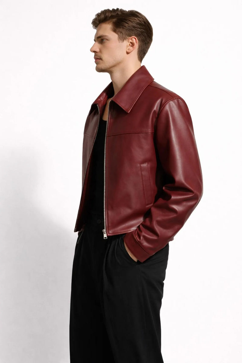 Premium Faux Maroon Leather Jacket For Men - Affordable Slim Fit Outerwear | Northly