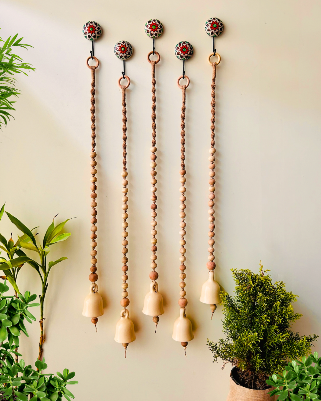 Rustic | Boho Ivory |Backdrop Ceramic Bells | With Ceramic Wall Hooks