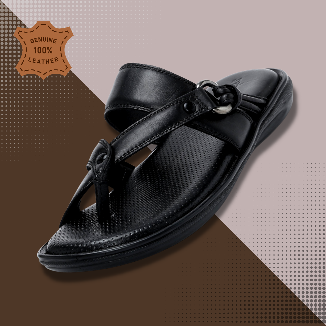 Men’s Textured Genuine Leather Slip-On Slippers - C32