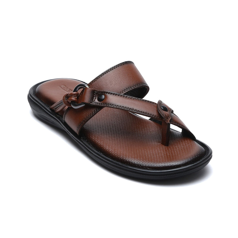 Men’s Textured Genuine Leather Slip-On Slippers - C32