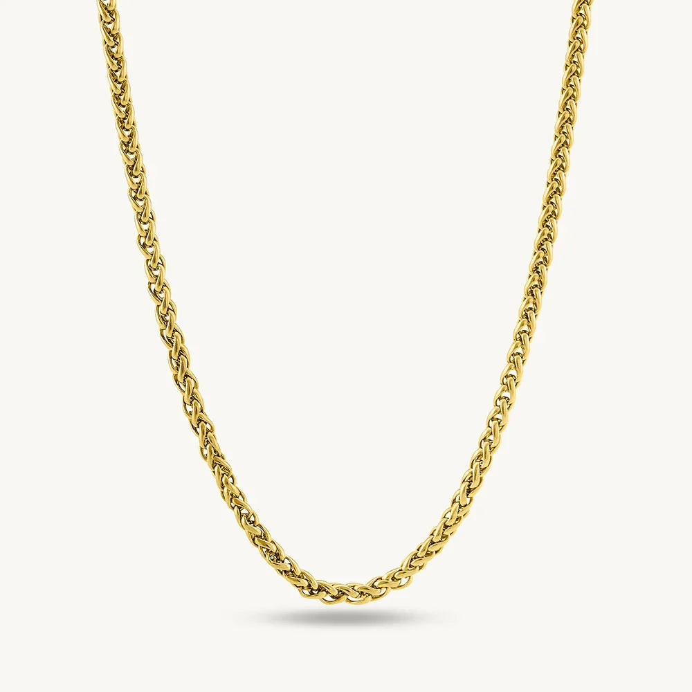 Gold Wheat Chain Necklace White Background 22K Gold Plated Men India