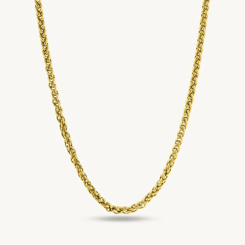 Gold Wheat Chain Necklace White Background 22K Gold Plated Men India