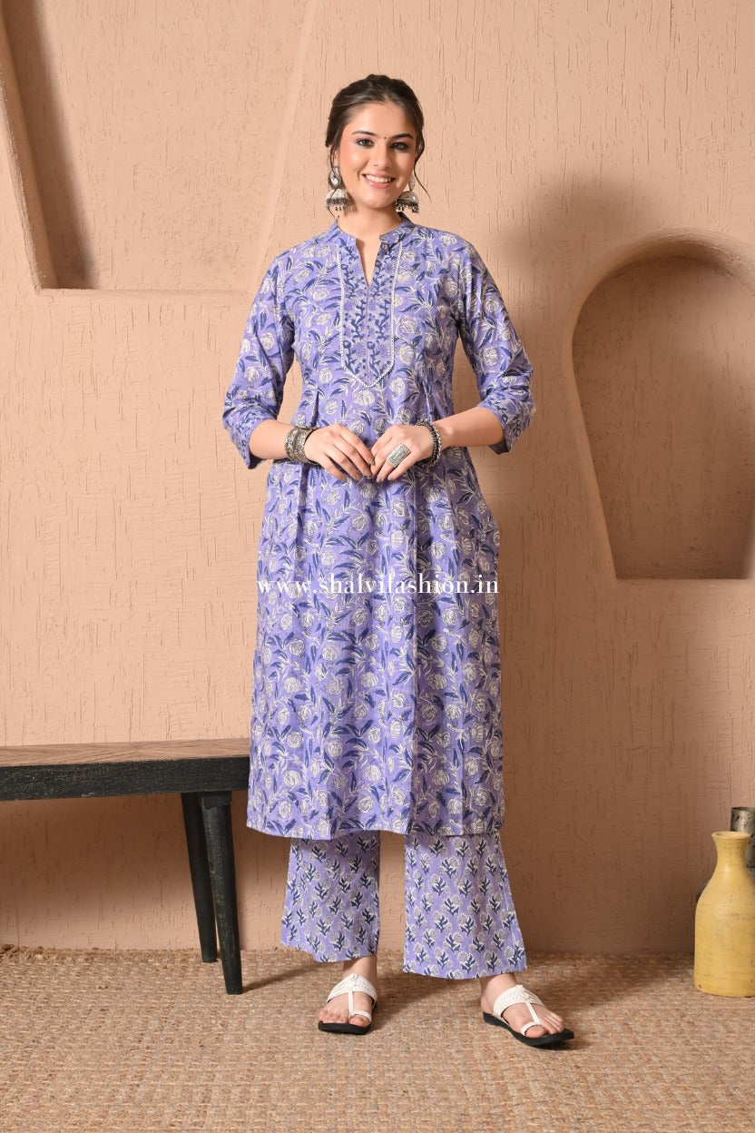 Naaz Hand Block Print Cotton suit Set with Kota Doria Dupatta (CSS596)