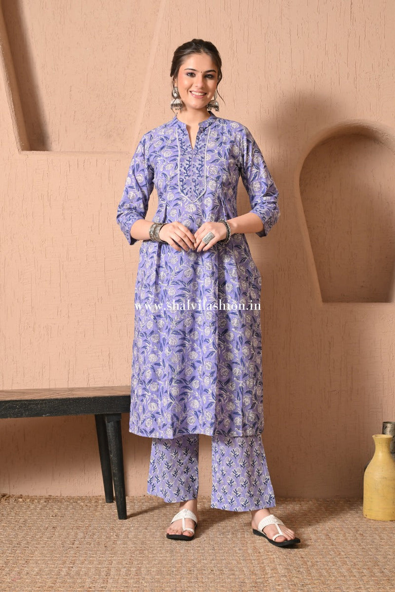 Naaz Hand Block Print Cotton suit Set with Kota Doria Dupatta (CSS596)