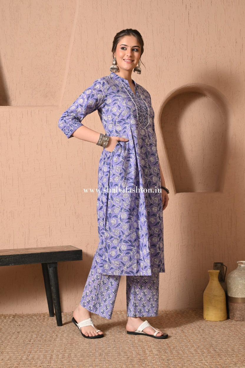 Naaz Hand Block Print Cotton suit Set with Kota Doria Dupatta (CSS596)