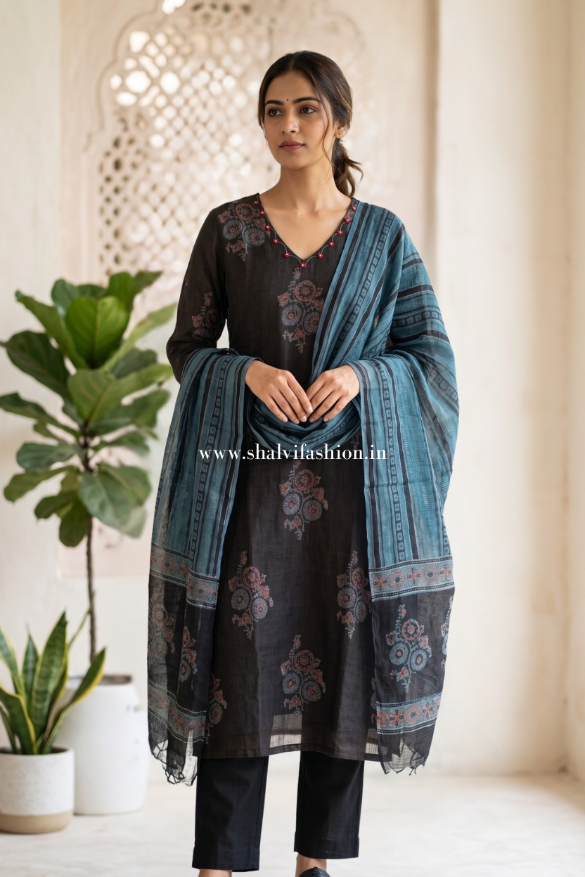 Ajrak Printed Kota Doria Suit Set (CSS603)