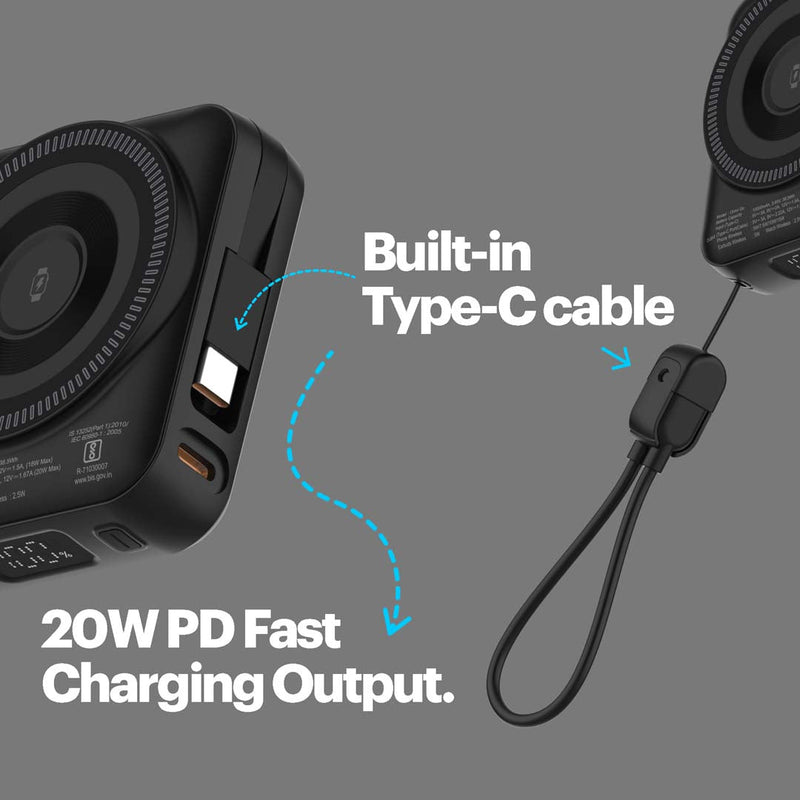 Omni Go 10000mAh Magnetic Wireless Powerbank with Built-in Type-C Cable