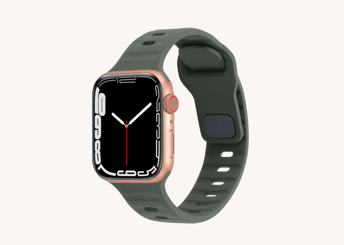 High-Performance Silicone Apple Watch Strap in Cargo Green