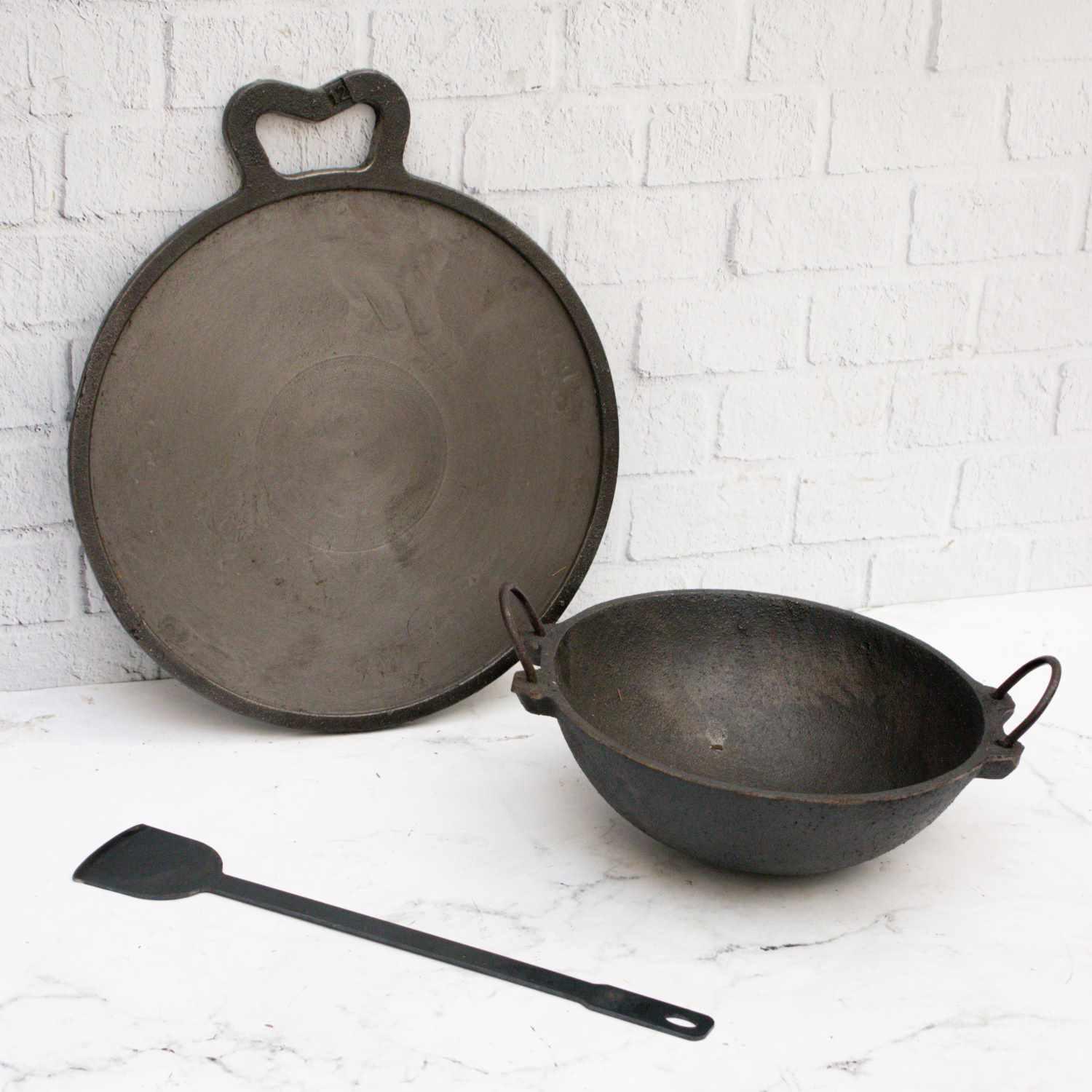 Cast Iron Combo: Kadai,Tawa ,Dosa Ladle-2