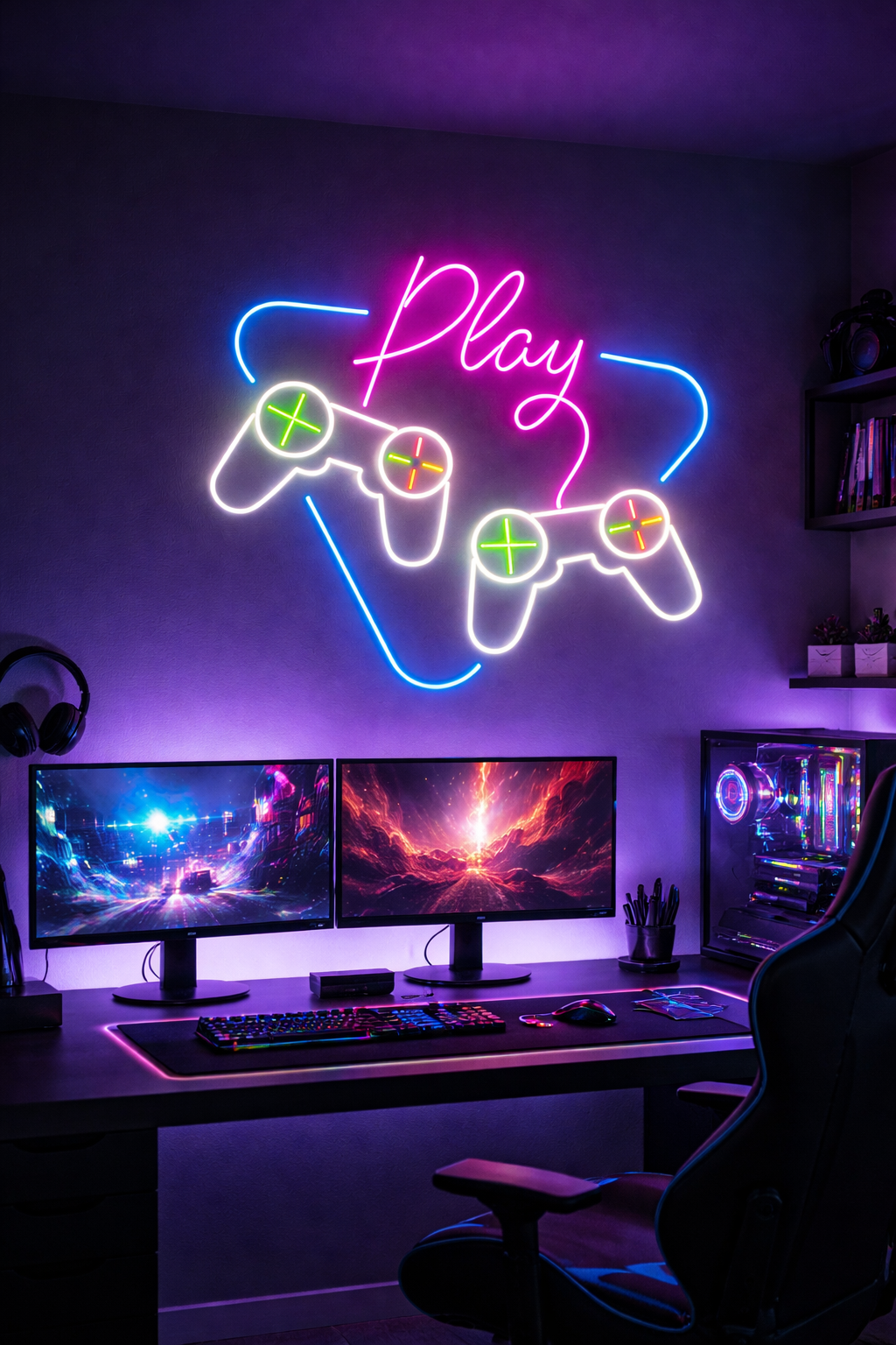 ? Play Game Neon Sign – Gamer LED Wall Light with Controllers | Neon Signs India — Image 1
