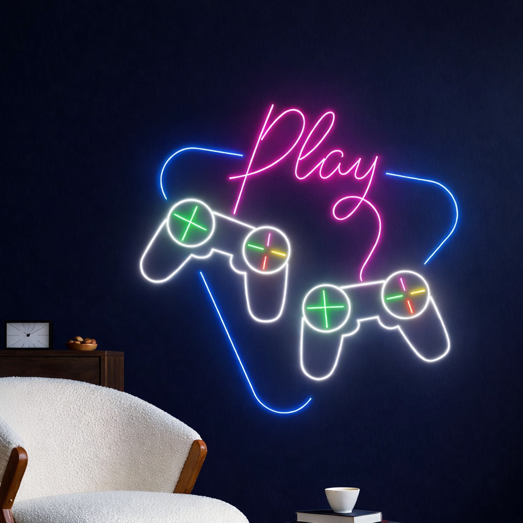 ? Play Game Neon Sign – Gamer LED Wall Light with Controllers | Neon Signs India — Image 2