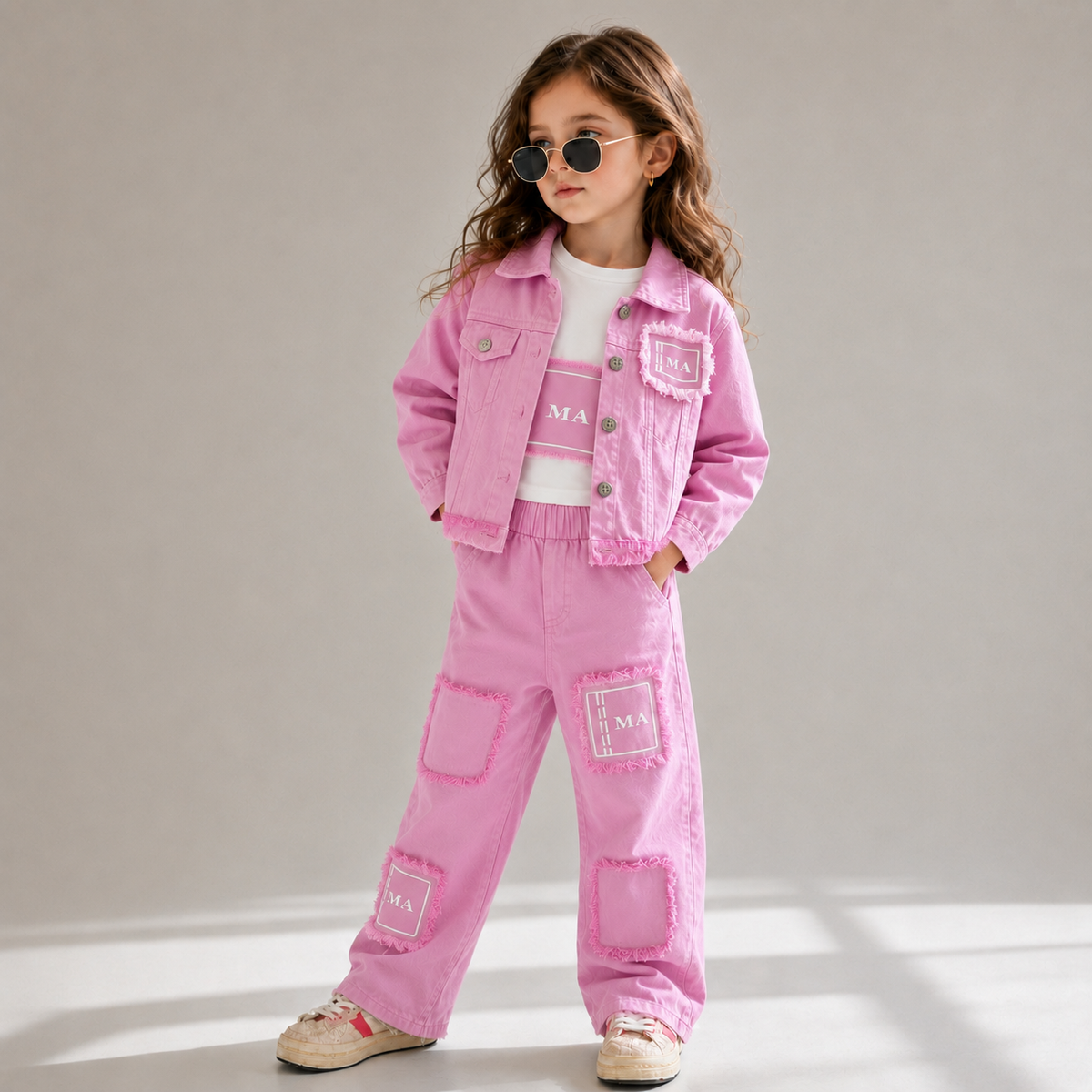 Girls Pink Denim Co-Ord Set [GCS-3J-5057] (1-12Years)