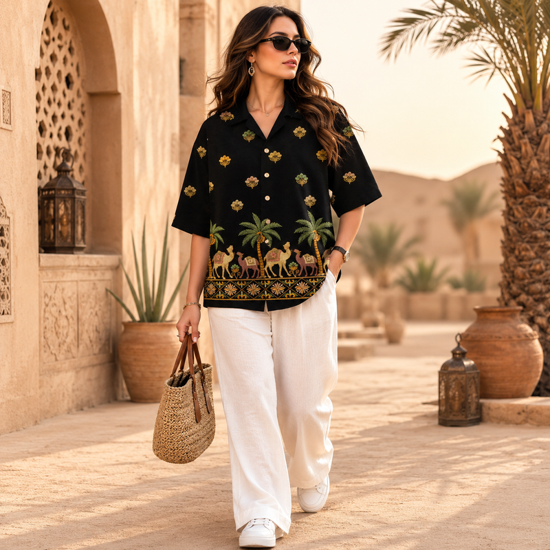 WOMAN DESERT ERA OVERSIZE EMBROIDERY  SHIRT
