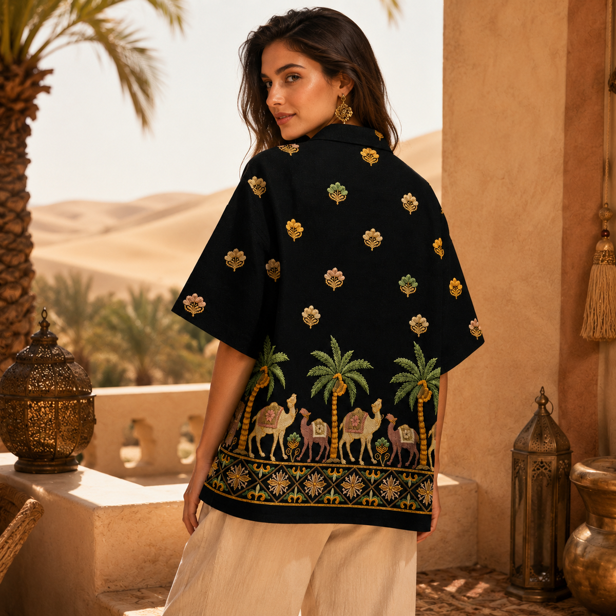 WOMAN DESERT ERA OVERSIZE EMBROIDERY  SHIRT
