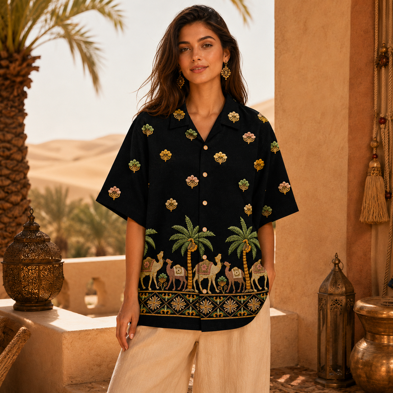 WOMAN DESERT ERA OVERSIZE EMBROIDERY  SHIRT