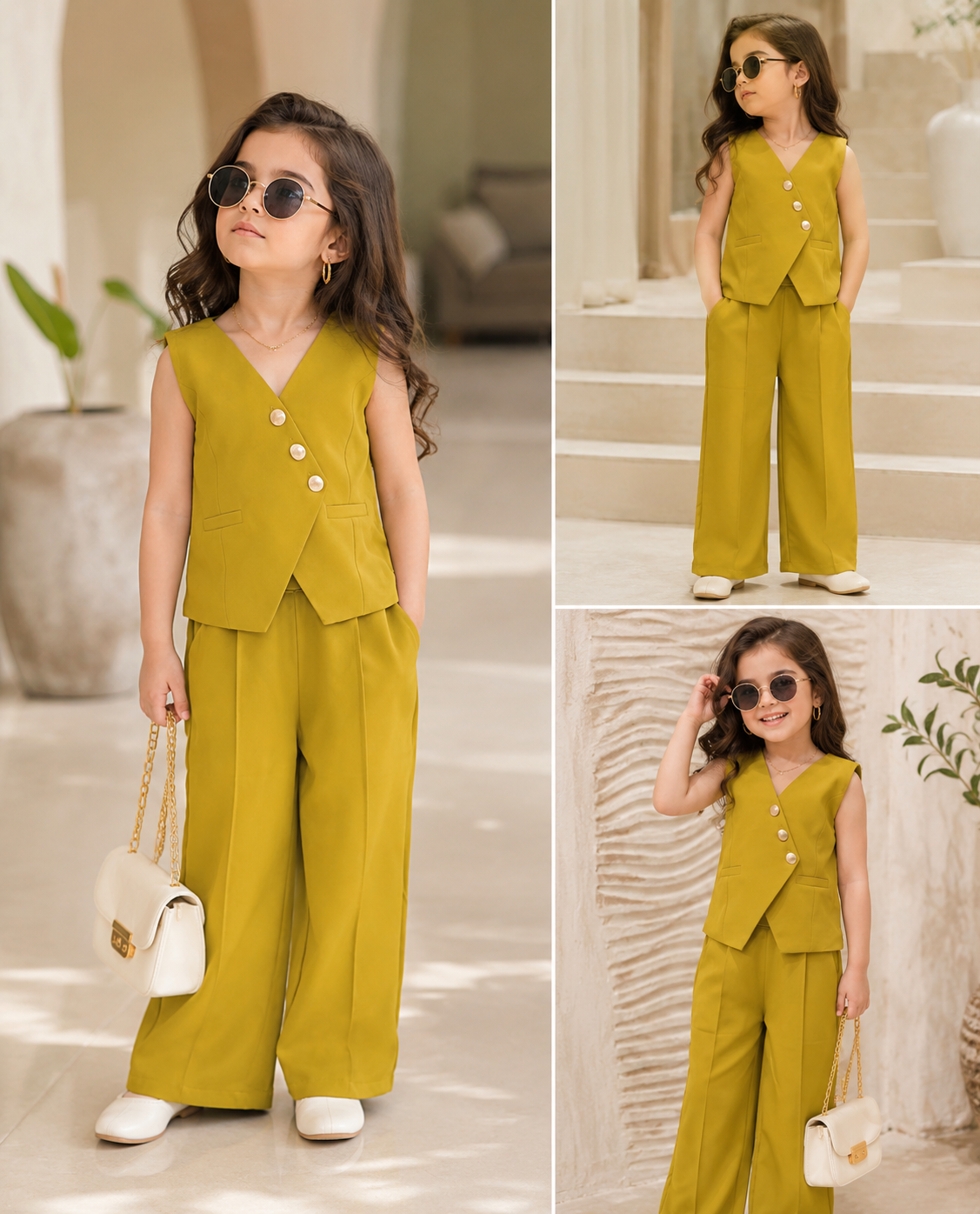 Girls Imported Mustard Yellow Waist Coat Co-ord Set [GCS-6E-8520] (4-12 Years)
