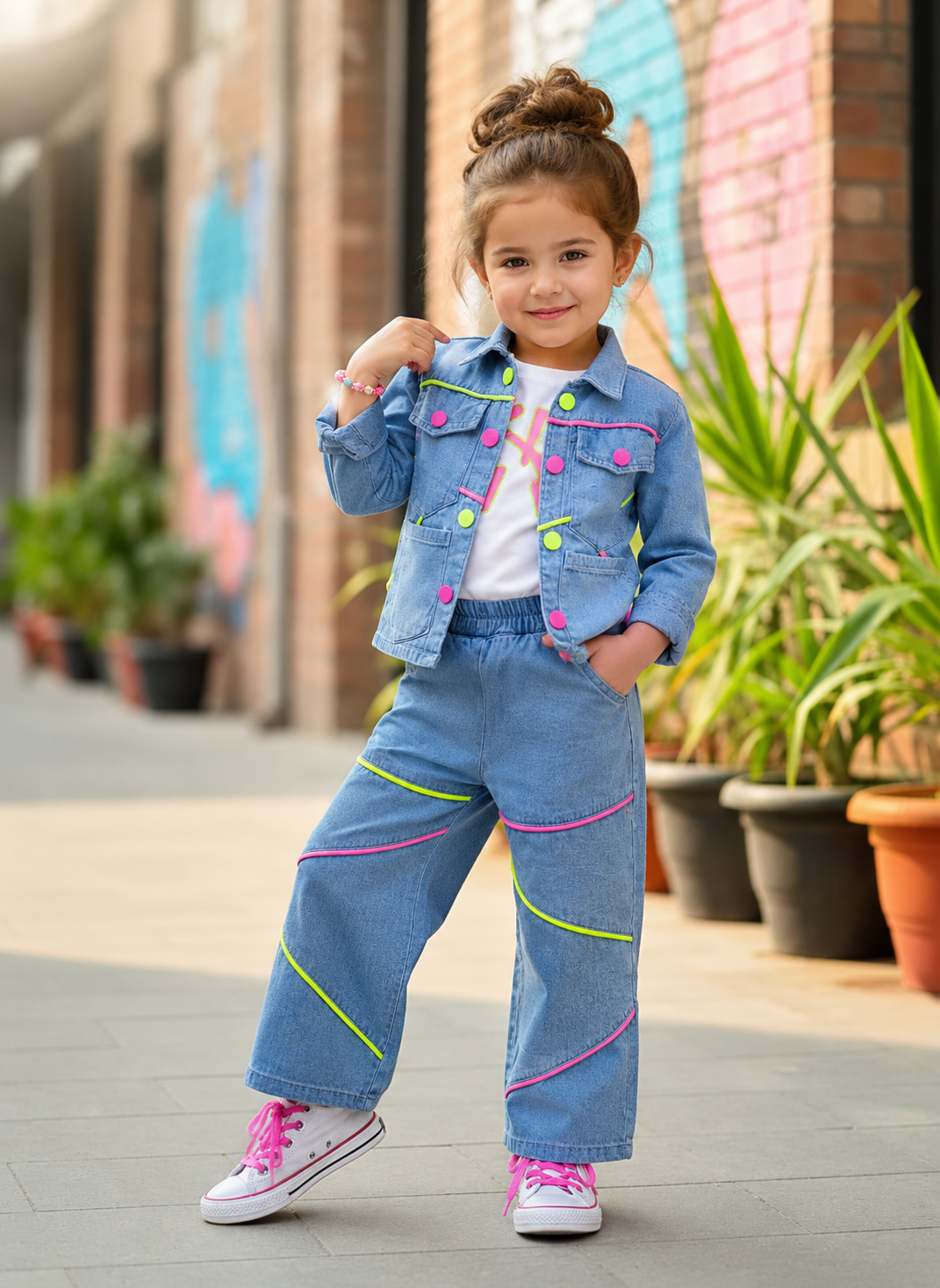 Girls Denim 3 Piece Co-Ord Set [GCS-3J-6190] (4-12Years)