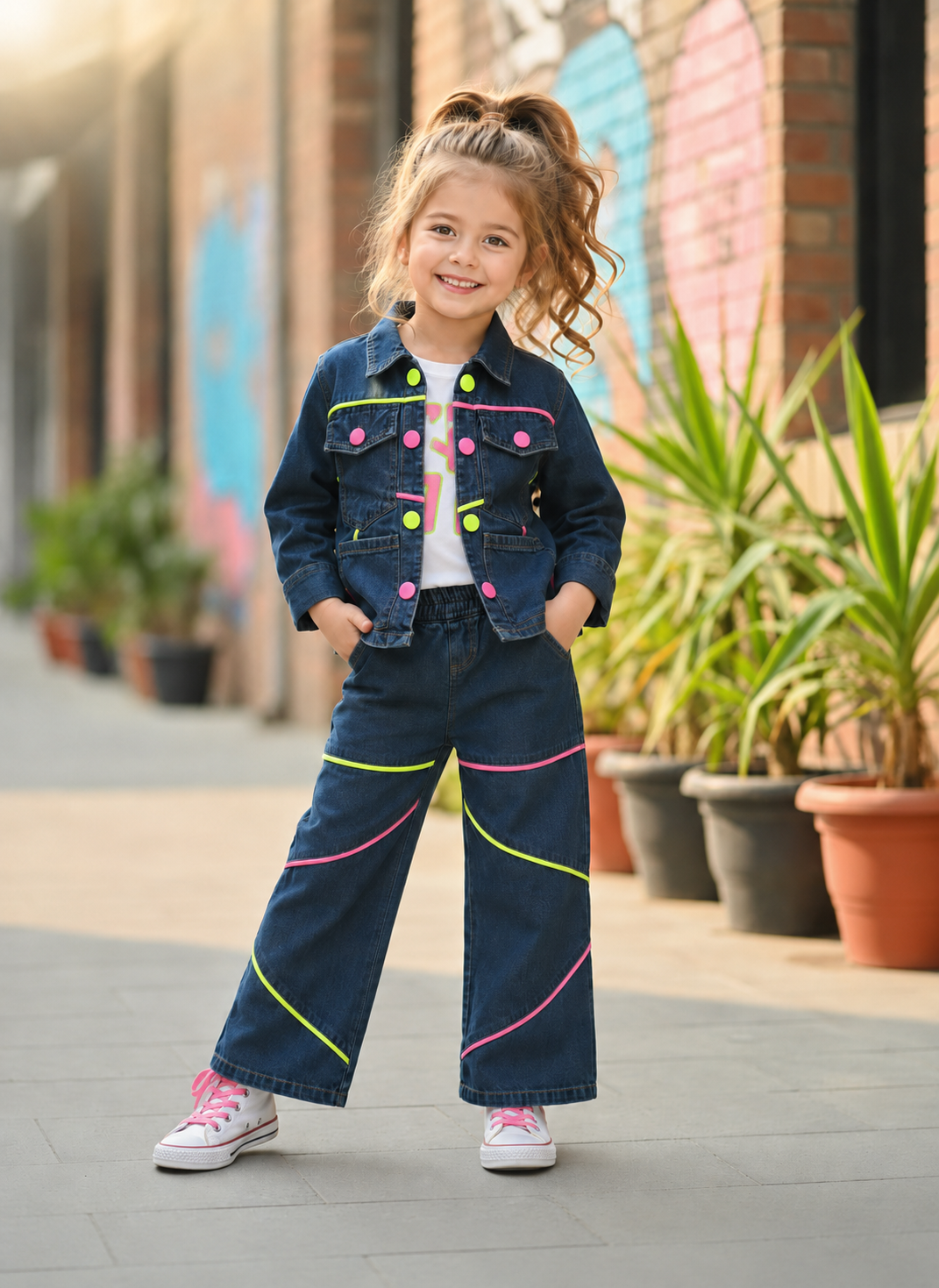 Girls Denim 3 Piece Co-Ord Set [GCS-2J-6189] (4-12Years)