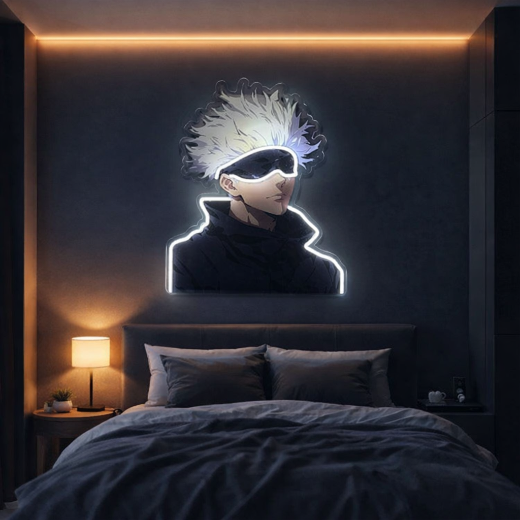 White Aura Anime Neon Wall Art – Minimal LED Neon Sign for Modern Rooms Game Room | Neon Signs India — Image 1