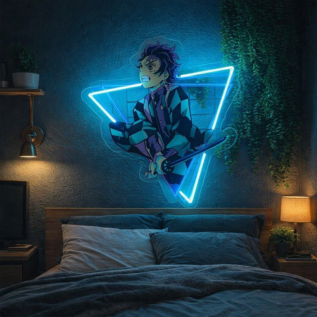 ⚡ Anime Warrior Neon Sign – Blue Triangle LED Wall Art for Game Room & Bedrooms | Neon Signs India — Image 1